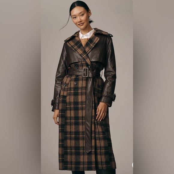 Avec Les Filles Jackets & Blazers - NWT! Avec Les Filles Faux Leather Oversized Plaid Trench Coat Size L